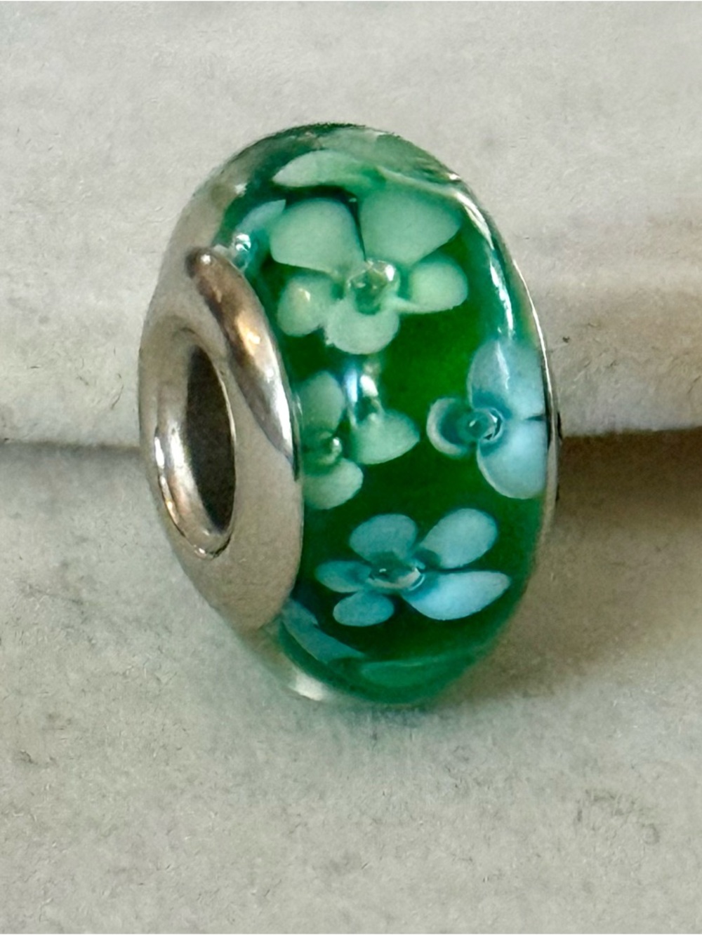 Green Floral Murano Glass Charm fit Pandora bracelets